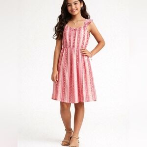 Girls Pink Prairie Dress Size 16 Ruffle Elastic Waist Boho Spring Summer Dress